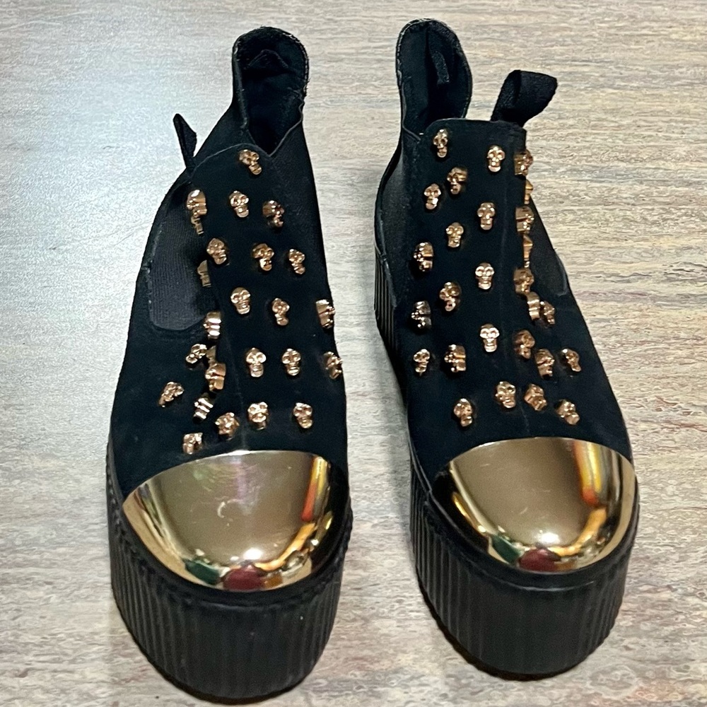 Jeffrey Campbell skull 💀 JC Play black suede platform sneakers